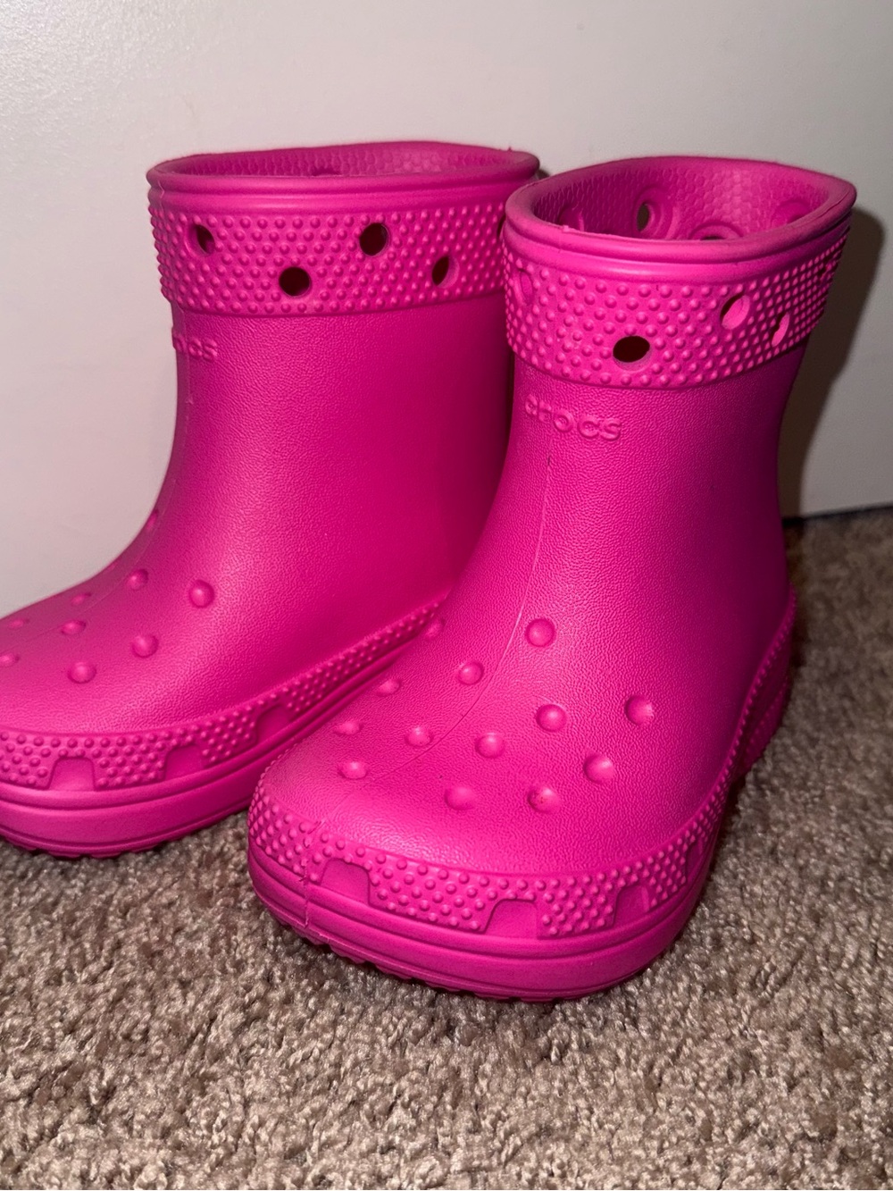 CROCS Kids' Waterproof Pull-On Rain Boots in Hot Pink